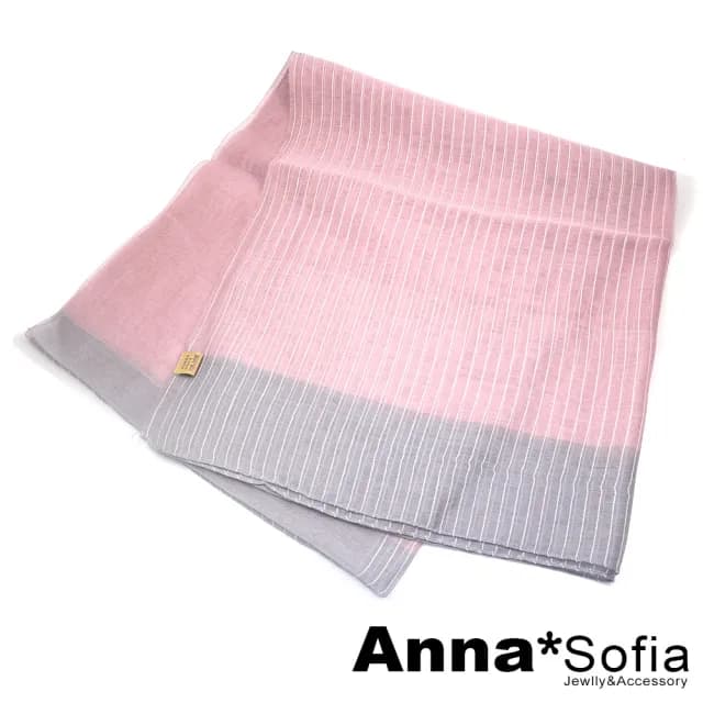 【AnnaSofia】真絲羊毛混紡大尺寸披肩絲巾圍巾-粉彩直條紋拼色 現貨(粉系)