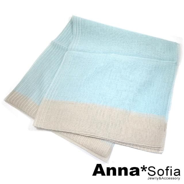 【AnnaSofia】真絲羊毛混紡大尺寸披肩絲巾圍巾-粉彩直條紋拼色 現貨(藍系)