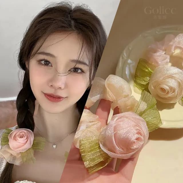 【Gulicc】髮圈 玫瑰花(雙11 聖誕節 生日 髮飾 頭飾 大腸圈 髮夾 禮物)