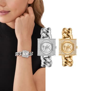 【Michael Kors 官方直營】MK Chain Lock系列 奢華鎖頭設計排鑽鏈條女錶 不鏽鋼錶帶 手錶 25MM(2色可選)