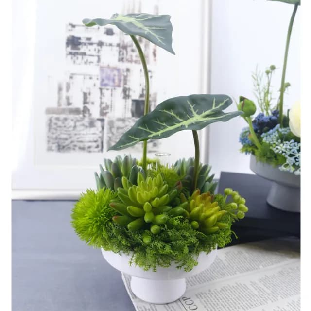 【HUGO DECO 榆果傢飾】觀音蓮葉多肉香氛植栽(擬真植物/人造盆栽/綠化/佈置)