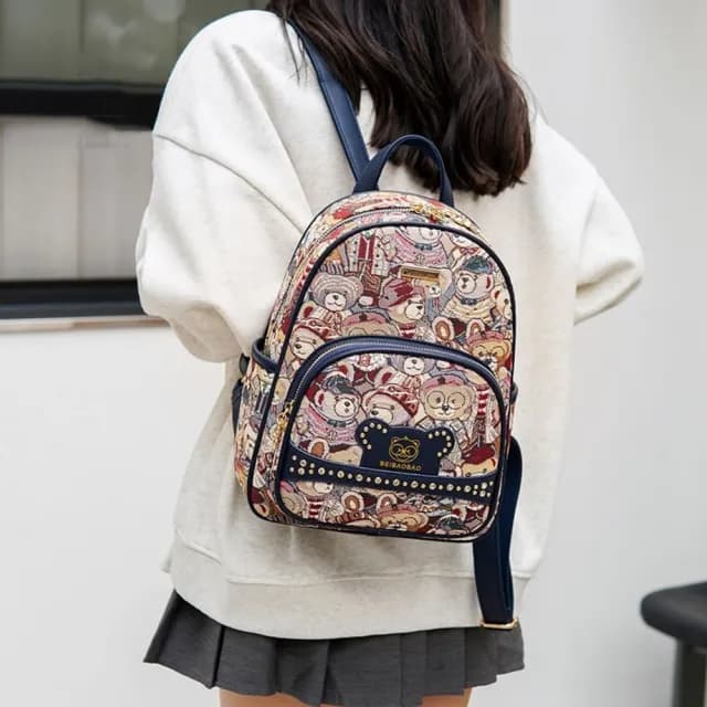 【巴黎精品】情人節禮物 後背包皮革後背包包托特包帆布包波士頓包隨身女包包(休閒可愛小熊鉚釘3色a1ev47)