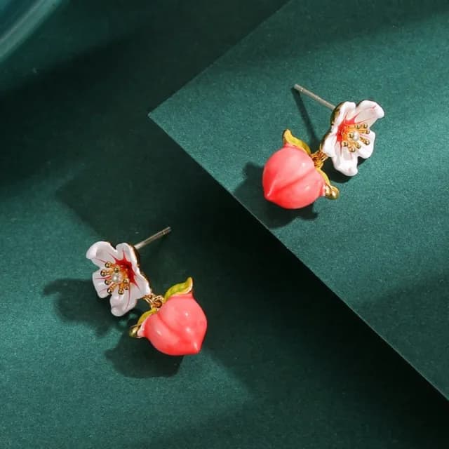 【巴黎精品】現貨+預購 耳環琺瑯耳飾(彩釉花朵水蜜桃珍珠女飾品a1gf8)