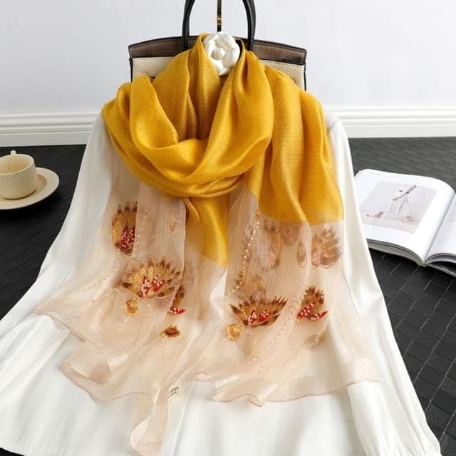 【巴黎精品】現貨+預購 真絲絲巾羊毛圍巾(桑蠶絲拼接釘珠繡花女配件10色a1gt5)