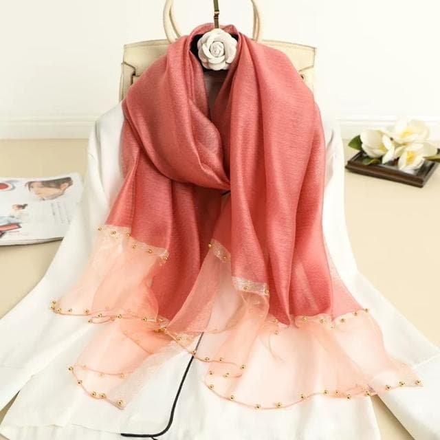 【巴黎精品】現貨+預購 真絲絲巾羊毛圍巾(釘珠拼紗雙色桑蠶絲女配件13色a1gt10)