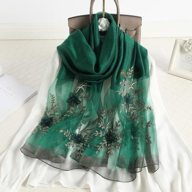 【巴黎精品】現貨+預購 真絲絲巾羊毛圍巾(桑蠶絲刺繡紗巾三瓣草女配件5色a1gt9)