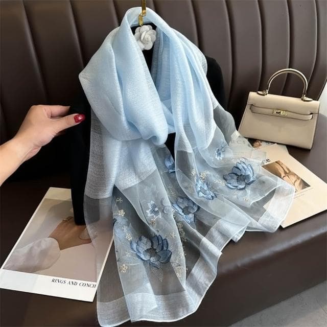 【巴黎精品】現貨+預購 真絲絲巾羊毛圍巾(桑蠶絲蓮花刺繡優雅女配件10色a1gt17)