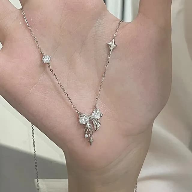 【LEEHER】女生/純銀項鍊/輕奢項鍊/生日禮物/蝴蝶結項鍊/韓國項鍊/鎖骨鍊/微型項鍊/送閨蜜/抗過