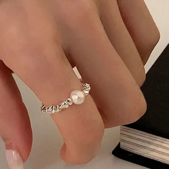 【LEEHER】女生/戒指/女孩生日禮物/戒指/銀戒指/純銀戒/珍珠戒/女生戒指/韓國戒指/日系戒指/可