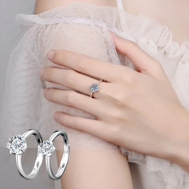 【LEEHER】女生/戒指/S925純銀戒指/星芒戒指/1克拉鋯戒/可調節戒指/生日禮物/閨蜜戒指/鋯石戒指