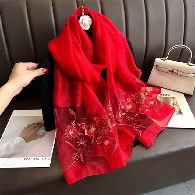 【巴黎精品】現貨+預購 真絲絲巾羊毛圍巾(桑蠶絲拼接紗巾刺繡女配件11色a1gt21)