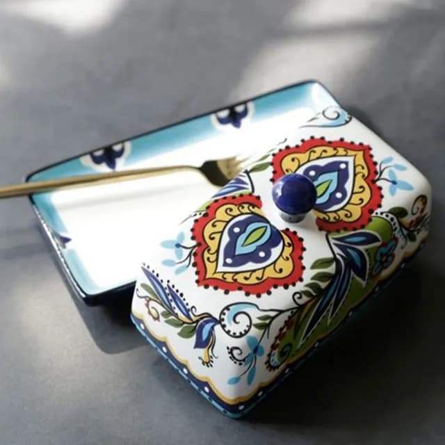 【JEN】歐美陶瓷帶蓋奶油盤點心盤收納盒(入新居/送禮/母親節禮物/點心盤)