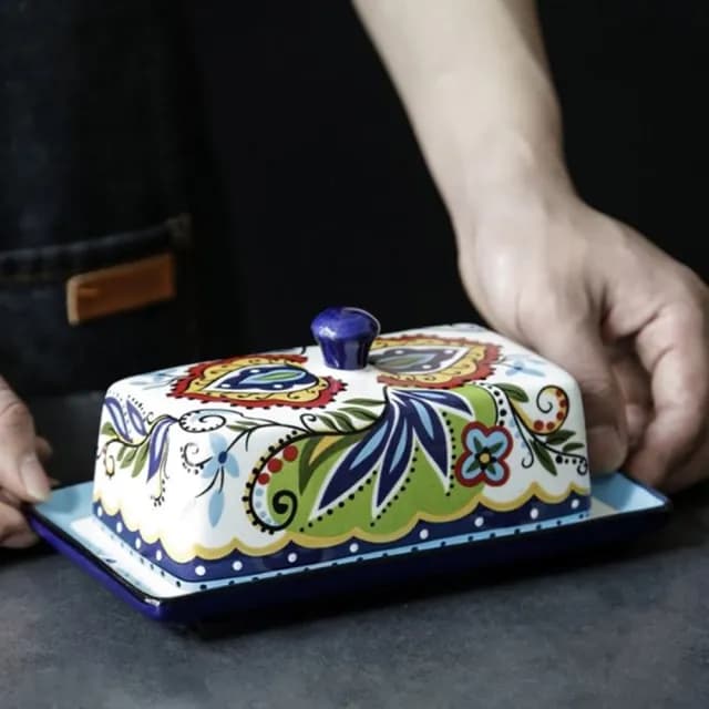 【JEN】歐美陶瓷帶蓋奶油盤點心盤收納盒(入新居/送禮/母親節禮物/點心盤)