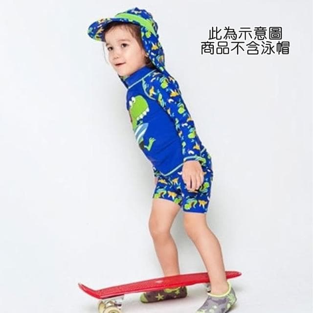 【橘魔法】恐龍 鯊魚 北極熊 紅龍 男童長袖防曬泳衣+泳褲(兩件式 泳裝 兒童 水母衣 男童 長袖 泳衣)
