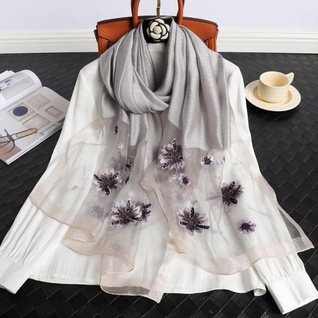 【巴黎精品】現貨+預購 真絲絲巾羊毛圍巾(薄透刺繡紗巾桑蠶絲女配件11色a1gt30)