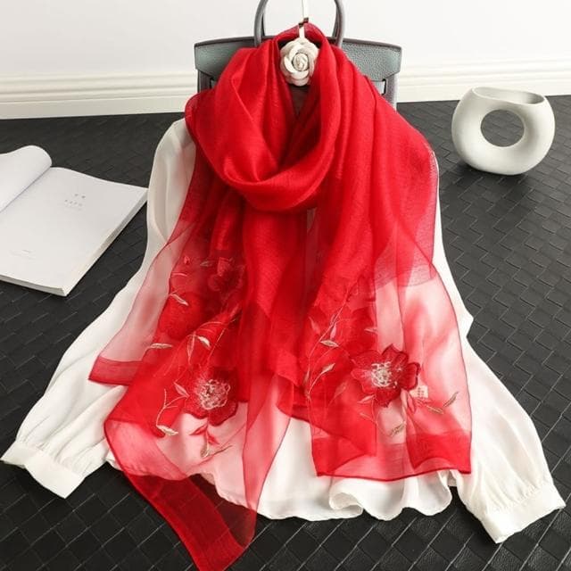 【巴黎精品】現貨+預購 真絲絲巾羊毛圍巾(蘭花刺繡桑蠶絲薄款女配件9色a1gt38)