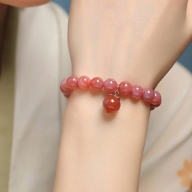 【LEESA】避邪手鍊\保平安\桃子吊墜\鹽源瑪瑙手鍊\單圈手鍊\女手鍊\水晶手鍊\小清新手鍊\送女生禮物