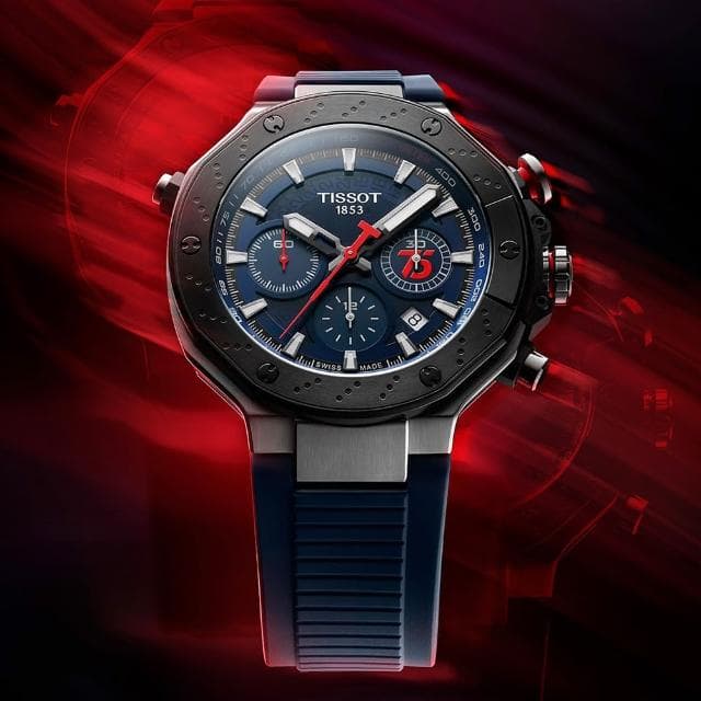 【TISSOT 天梭 官方授權】MOTOGP 75周年2024限量三眼計時機械錶-45mm 母親節 禮物 送禮(T1414272704100)
