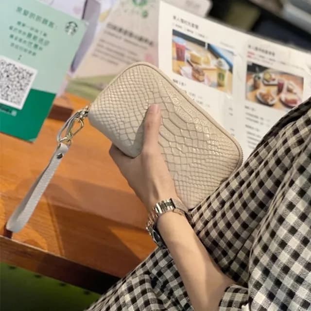 【KT DADA】情人節禮物 拉鍊錢包 真皮包包 錢包 小包包 奶茶色包包 包包 錢包 手拿包 手拎包 拉鍊長夾 真皮