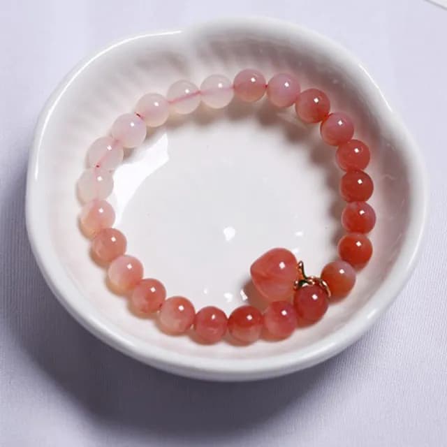 【MoonDy】情人節禮物 包包 水晶手鍊 避邪手鍊 小清新手鍊 鹽源瑪瑙手鍊護身 送閨蜜 單圈手鍊桃子吊墜 女生