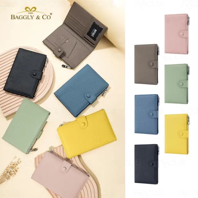 【BAGGLY&CO】雙11  諾曼第RFID荔枝紋頭層牛皮加大多夾層筆記本零錢包護照夾(粉/綠/黃