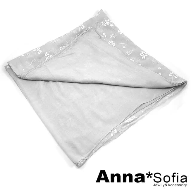 【AnnaSofia】柔軟棉麻感披肩圍巾-蕾絮絨花 現貨(灰系)