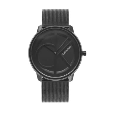 【Calvin Klein 凱文克萊】黑色系經典大CK logo 低調氣質 米蘭帶錶帶 手錶 CK錶 39mm 情人節(25200028)