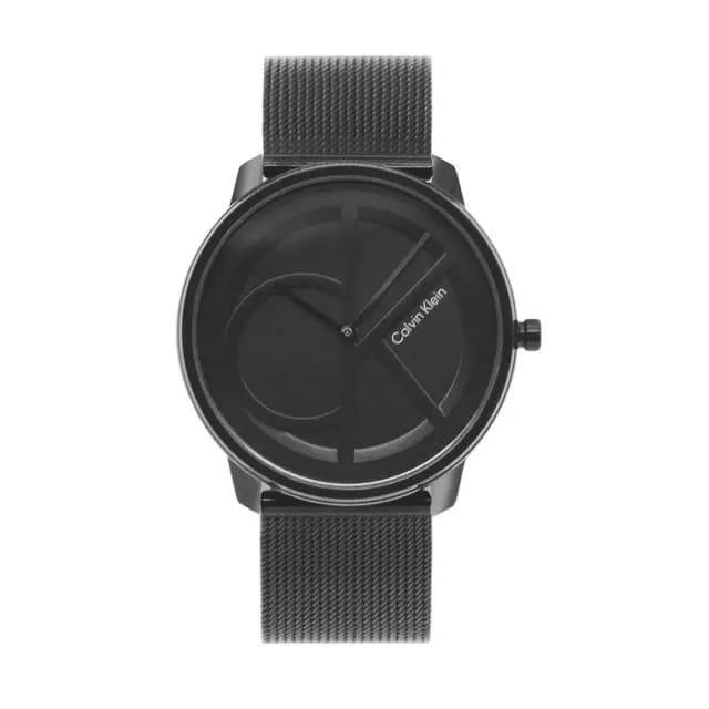 【Calvin Klein 凱文克萊】黑色系經典大CK logo 低調氣質 米蘭帶錶帶 手錶 CK錶 39mm 雙11(25200028)