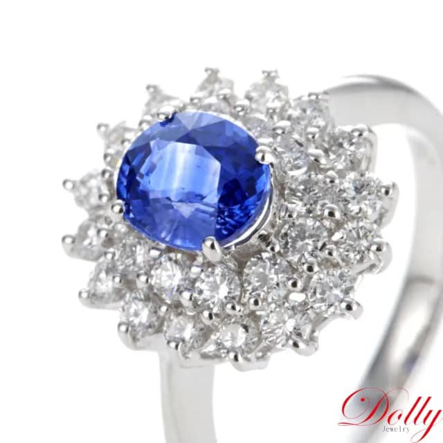 【DOLLY】1克拉 無燒斯里蘭卡藍寶石14K金鑽石戒指-005(母親節 長輩送禮 交換禮物首選)
