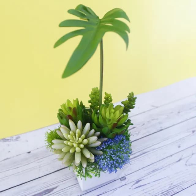 【HUGO DECO 榆果傢飾】春雨葉多肉香氛植栽(擬真植物/人造盆栽/綠化/佈置/禮物)