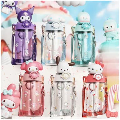 【TDL】HELLO KITTY美樂蒂酷洛米大耳狗兒童水壺彈跳吸管水壺附背帶650ml 73064(生日禮物 聖誕節 平輸品)