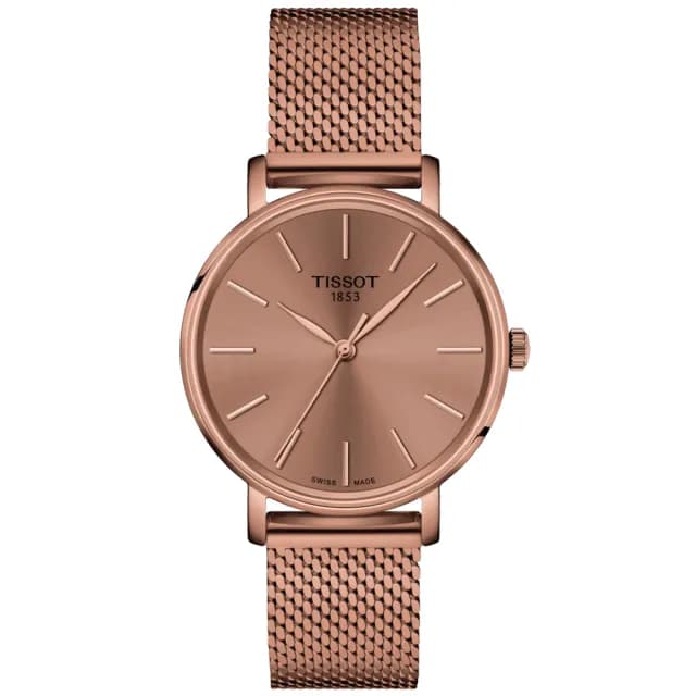 【TISSOT 天梭 官方授權】EVERYTIME LADY 古銅金 時尚腕錶 畢業禮物 送禮 推薦(T1432103333100)