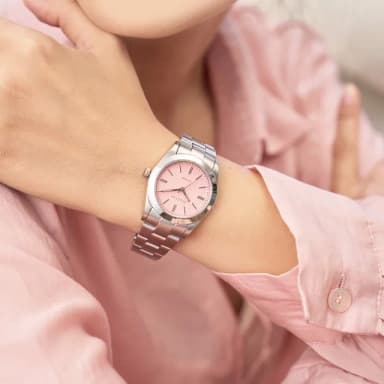 【Relax Time】RT-105S 立體格紋太陽能女錶 送禮推薦-銀x粉/34mm 母親節 送禮 禮物(RT-105S-5L)