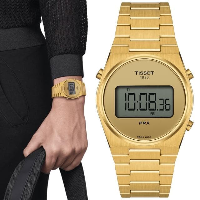 【TISSOT 天梭 官方授權】PRX 復古數位對錶 母親節 禮物 推薦(T1374633302000 / T1372633302000)