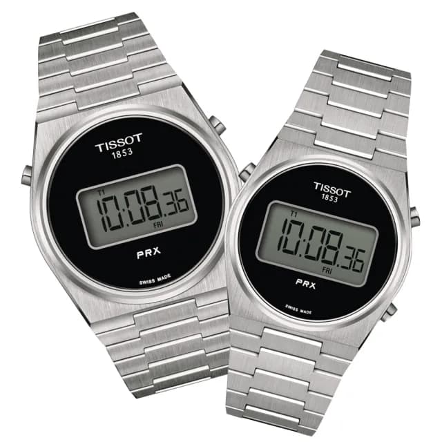 【TISSOT 天梭 官方授權】PRX 復古數位對錶 父親節 禮物 送禮 推薦(T1374631105000 / T1372631105000)