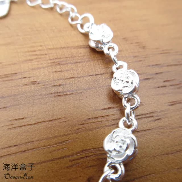 【海洋盒子】立體雙面雪白玫瑰花S999純銀手鍊贈禮盒(送禮 禮盒 S999足銀 純銀)
