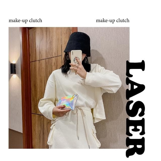 【韓系小物】母親節禮物 質感炫彩鐳射信封包(大容量 化妝品收納袋 便攜 化妝包 洗漱盥洗包 刷具