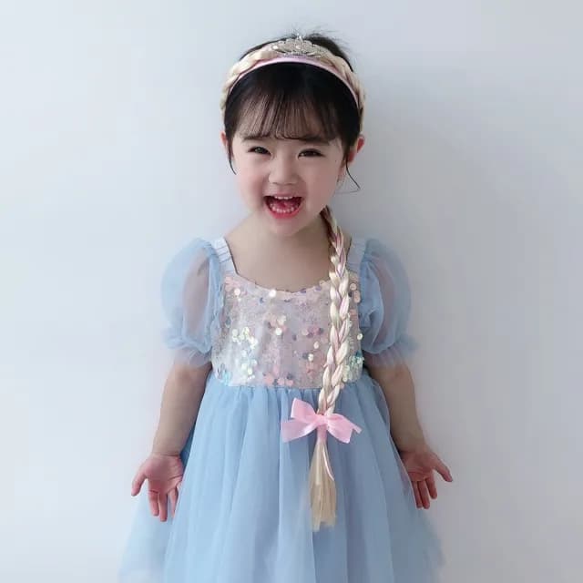 【橘魔法】皇冠 雪星水鑽 花朵長髮辮子假髮髮圈(萬聖節 角色扮演 裝扮 飾品 髮飾 髮箍 女童 兒童 童裝)