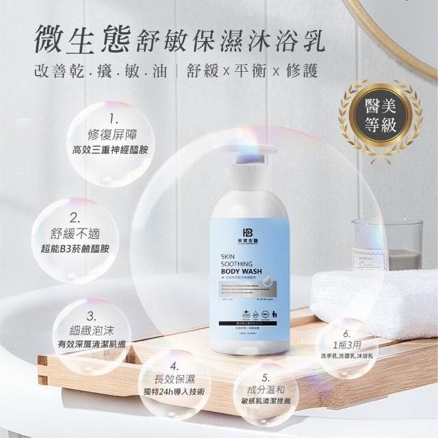 【華寶生醫】微生態舒敏保濕沐浴乳500ml(醫美保養品等級的保濕沐浴乳)