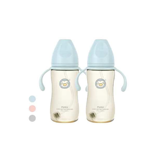 【PUKU 藍色企鵝】飽飽歐蕾 PPSU 寬口 防脹 練習奶瓶330ml(2入)