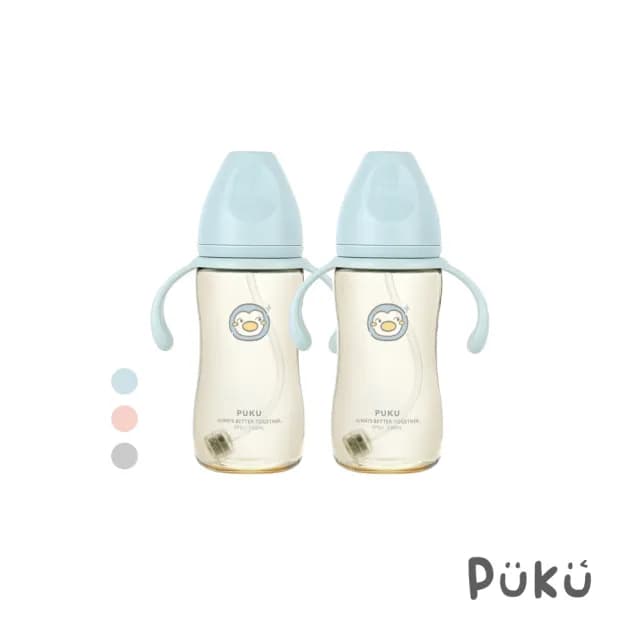 【PUKU 藍色企鵝】飽飽歐蕾 PPSU 寬口 防脹 練習奶瓶330ml(2入)