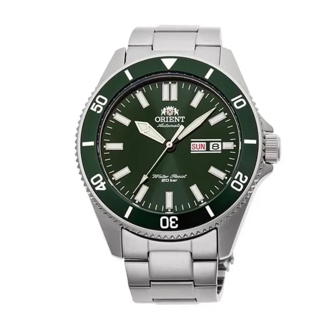 【ORIENT 東方錶】ORIENT 東方錶 WATER RESISTANT系列 200m潛水錶 鋼帶款 綠水鬼 綠面(RA-AA0914E)
