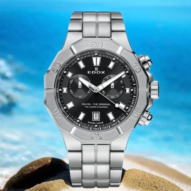 【EDOX 伊度】Delfin 海豚200米潛水計時手錶-43mm 送禮 禮物 推薦(E10113.3M.NIN)