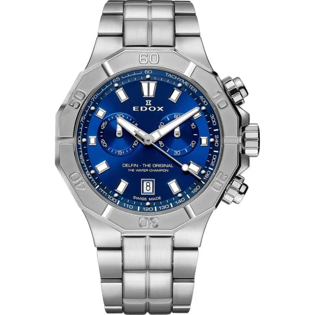 【EDOX 伊度】Delfin 海豚200米潛水計時手錶-43mm 送禮 禮物 推薦(E10113.3M.BUIN)