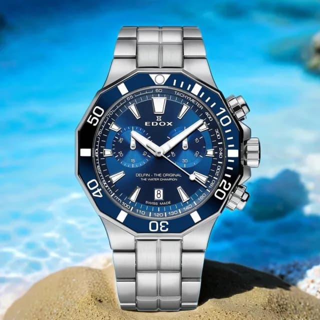 【EDOX 伊度】Delfin 海豚200米潛水計時手錶-43mm 送禮 禮物 推薦(E10112.3BUM.BUIN)