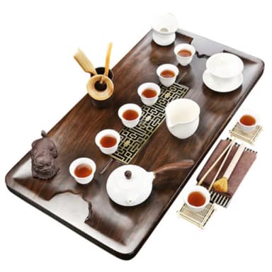 【PKS】實木茶盤排水式整套陶瓷茶具(茶杯組/茶具組/泡茶壺/功夫茶具/品茶杯/茶器/茶托盤)