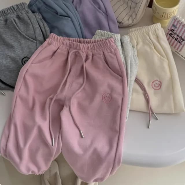 【Baby 童衣】兒童長褲 笑臉簡約素色束腳運動褲 童裝 89086(共５色)