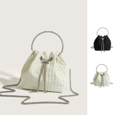 【Rosse Bags】母親節禮物 時尚雲朵褶皺質感純色鏈袋水桶手提包(現+預 黑色／米色)