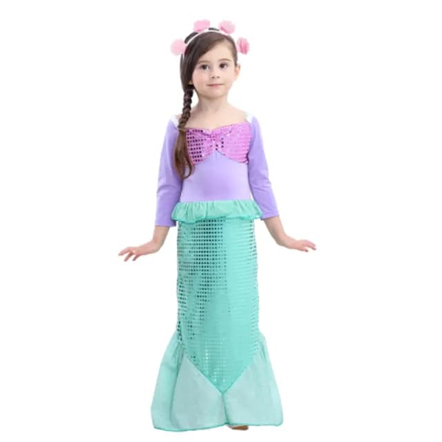 【橘魔法】萬聖節服飾 美人魚洋裝+貝殼髮箍(造型服 套裝 角色扮演 cosplay 表演 女童 兒童 童裝)