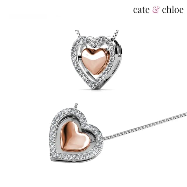 【Cate & Chloe】Zendaya 18K白金浪漫雙心項鍊(美國輕時尚品牌)